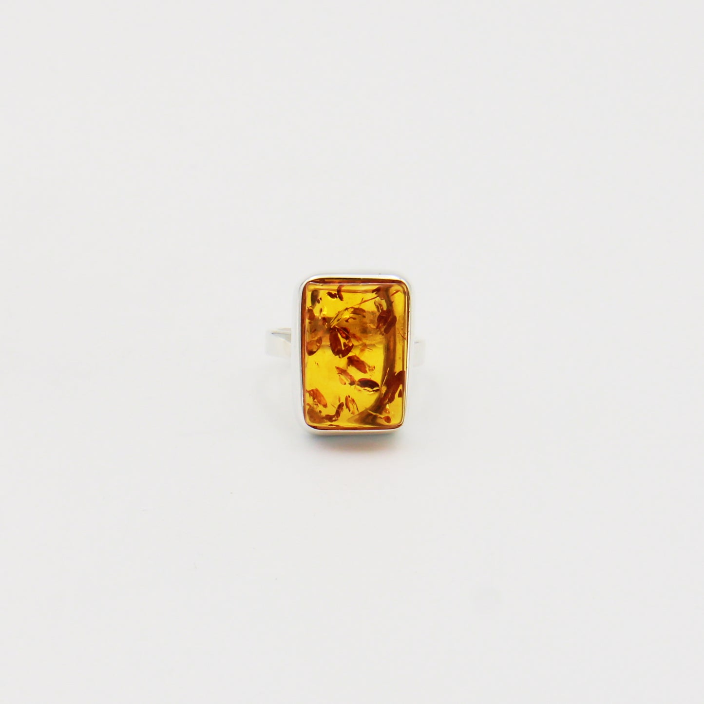 Amber Rectangle Sterling Ring Size Adj