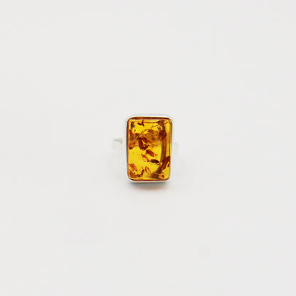 Amber Rectangle Sterling Ring Size Adj