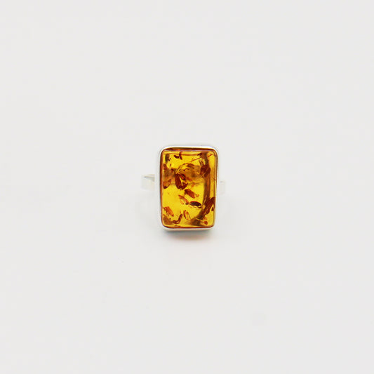 Amber Rectangle Sterling Ring Size Adj