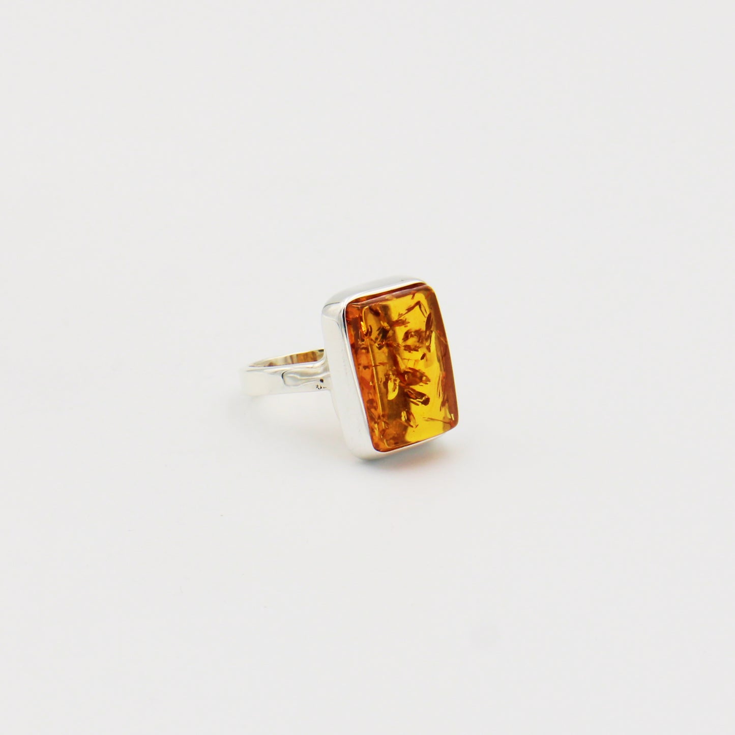 Amber Rectangle Sterling Ring Size Adj