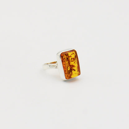 Amber Rectangle Sterling Ring Size Adj