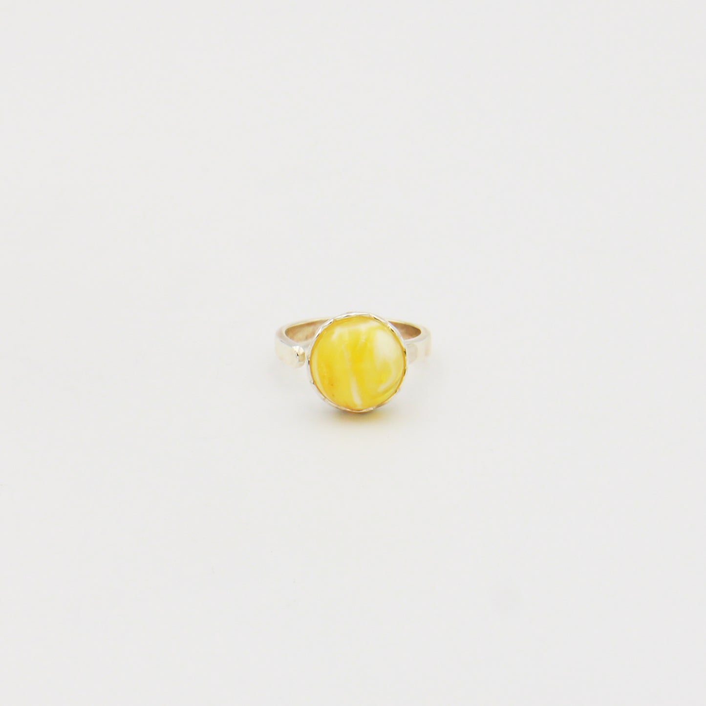 Butterscotch Amber Round Sterling Lattice Bezel Ring Size Adj