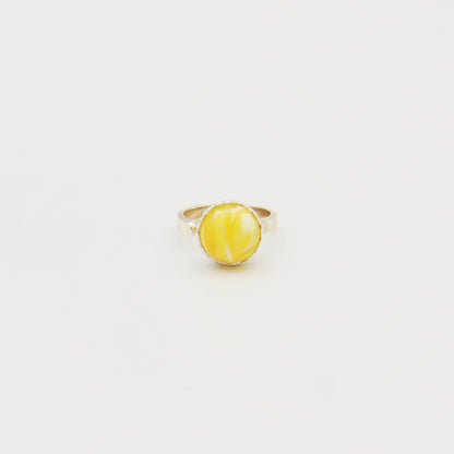 Butterscotch Amber Round Sterling Lattice Bezel Ring Size Adj
