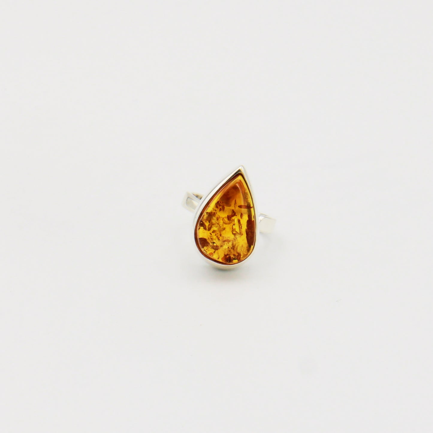 Amber Pear Sterling Ring Size Adj