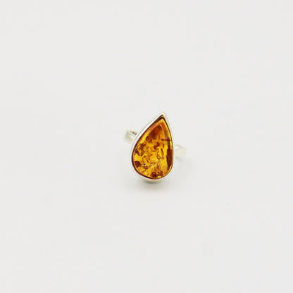 Amber Pear Sterling Ring Size Adj