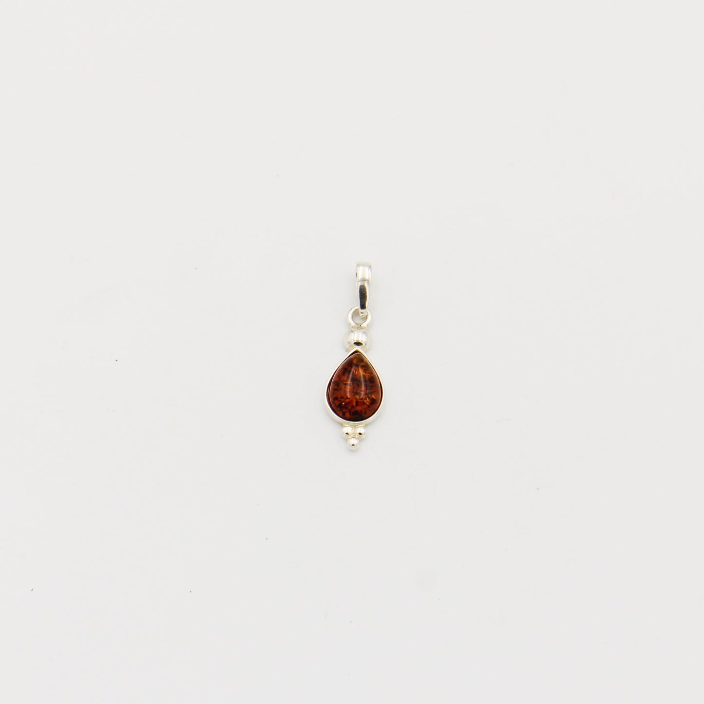 Amber Pear Sterling Pendant with Ball Detail