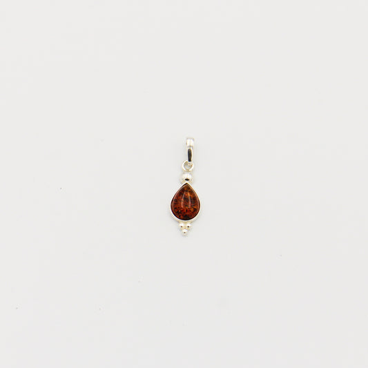 Amber Pear Sterling Pendant with Ball Detail