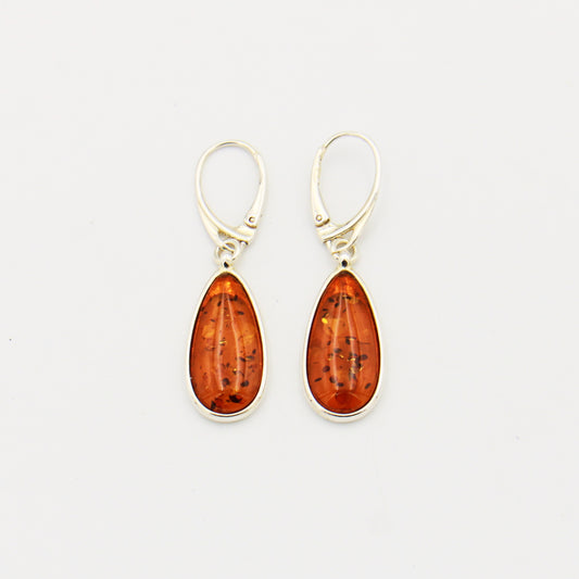 Amber Long Pear Sterling Drop Earrings