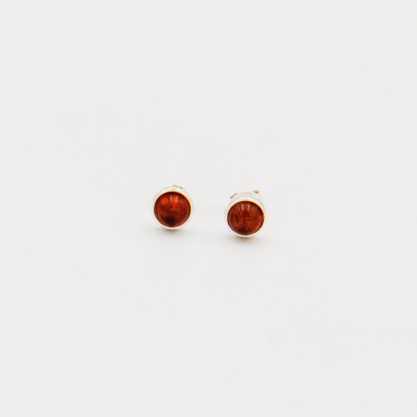 Amber Round Sterling Studs 7mm
