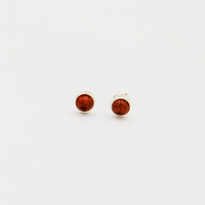 Amber Round Sterling Studs 7mm