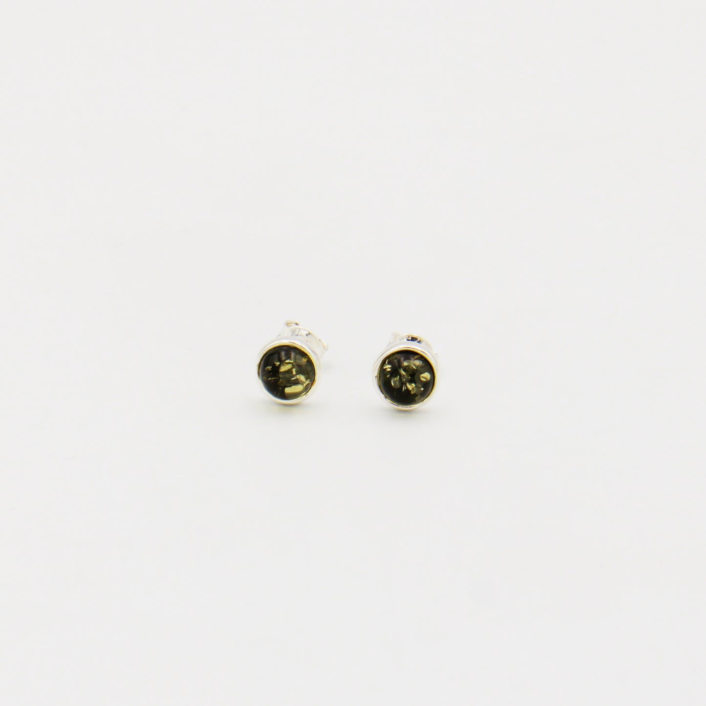 Green Amber Round Sterling Studs 7mm