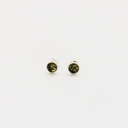 Green Amber Round Sterling Studs 7mm