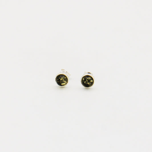 Green Amber Round Sterling Studs 7mm
