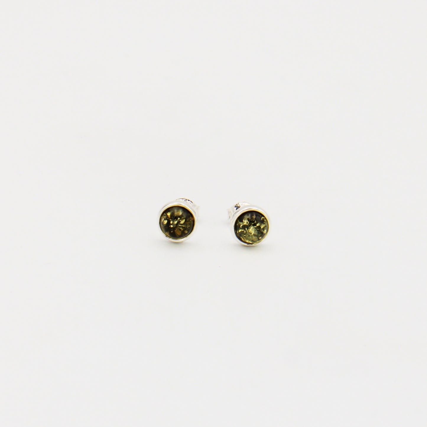Green Amber Round Sterling Studs 7mm