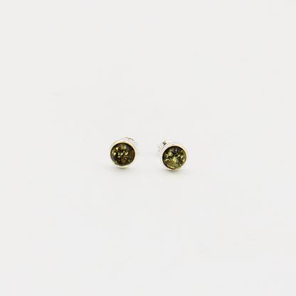 Green Amber Round Sterling Studs 7mm
