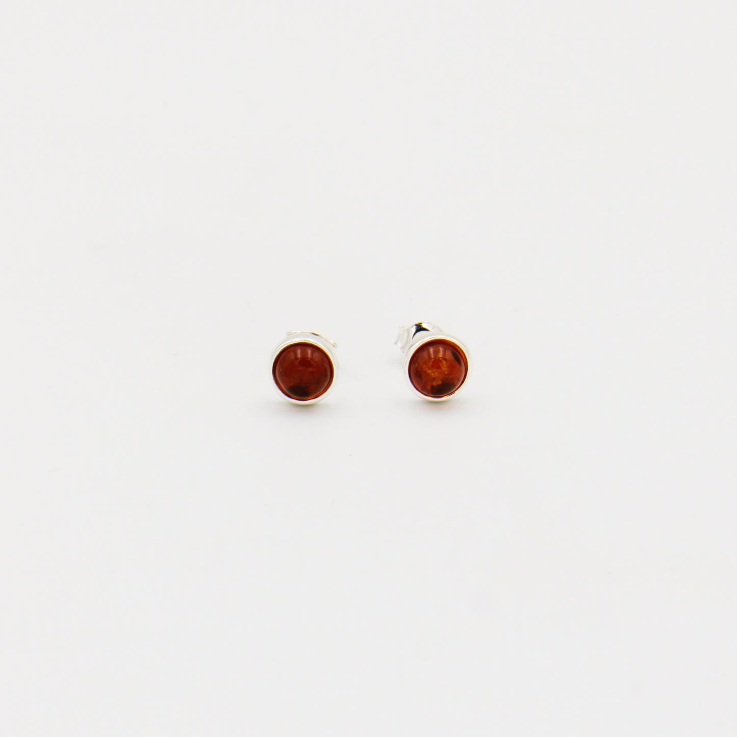 Amber Round Sterling Studs 7mm