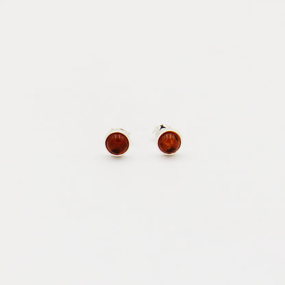 Amber Round Sterling Studs 7mm