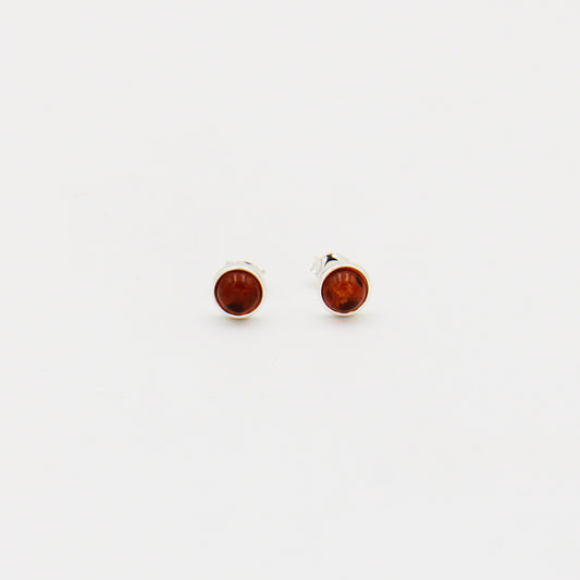 Amber Round Sterling Studs 7mm