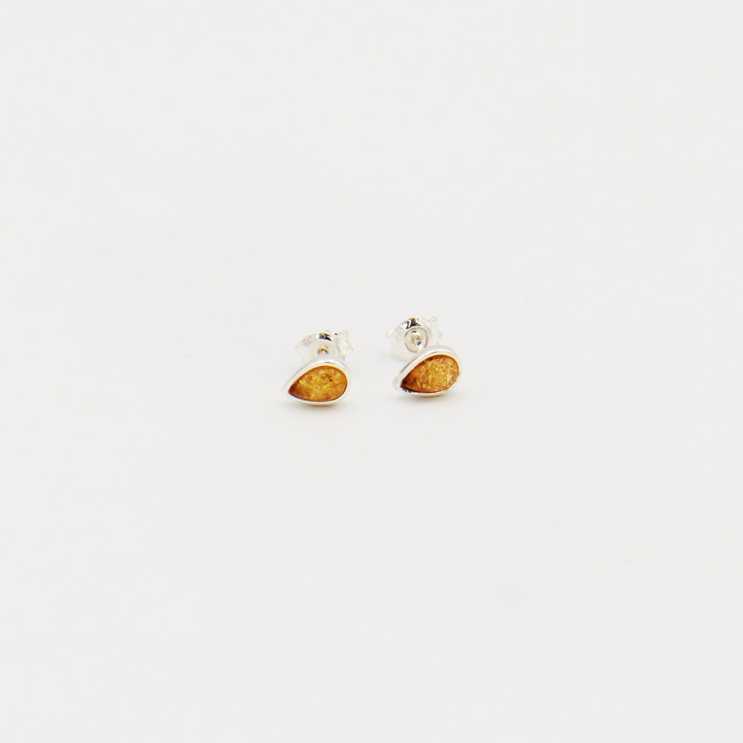 Tiny Honey Amber Pear Sterling Studs