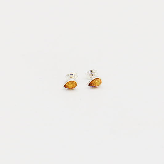 Tiny Honey Amber Pear Sterling Studs