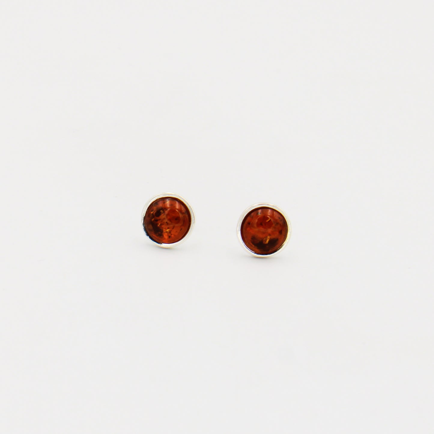 Amber Round Sterling Studs 8mm