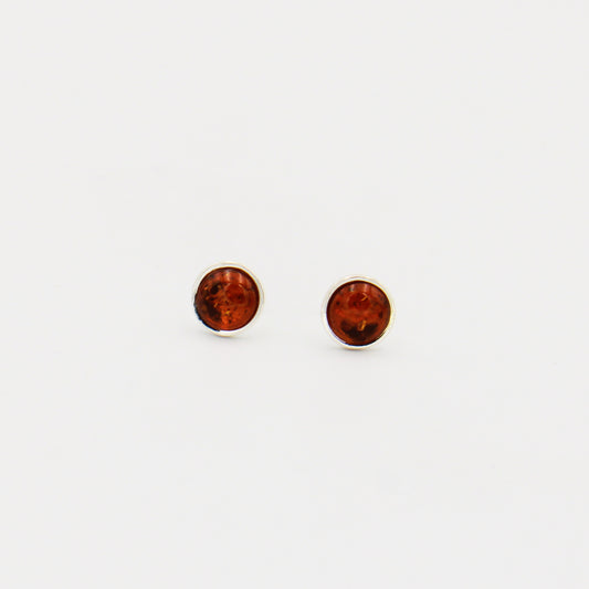 Amber Round Sterling Studs 8mm