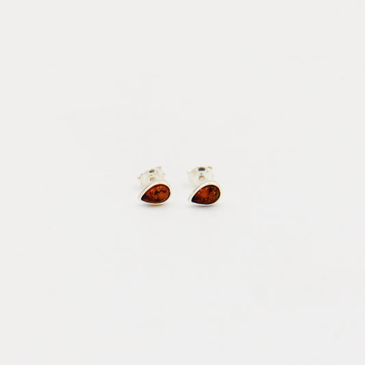 Tiny Amber Pear Sterling Studs