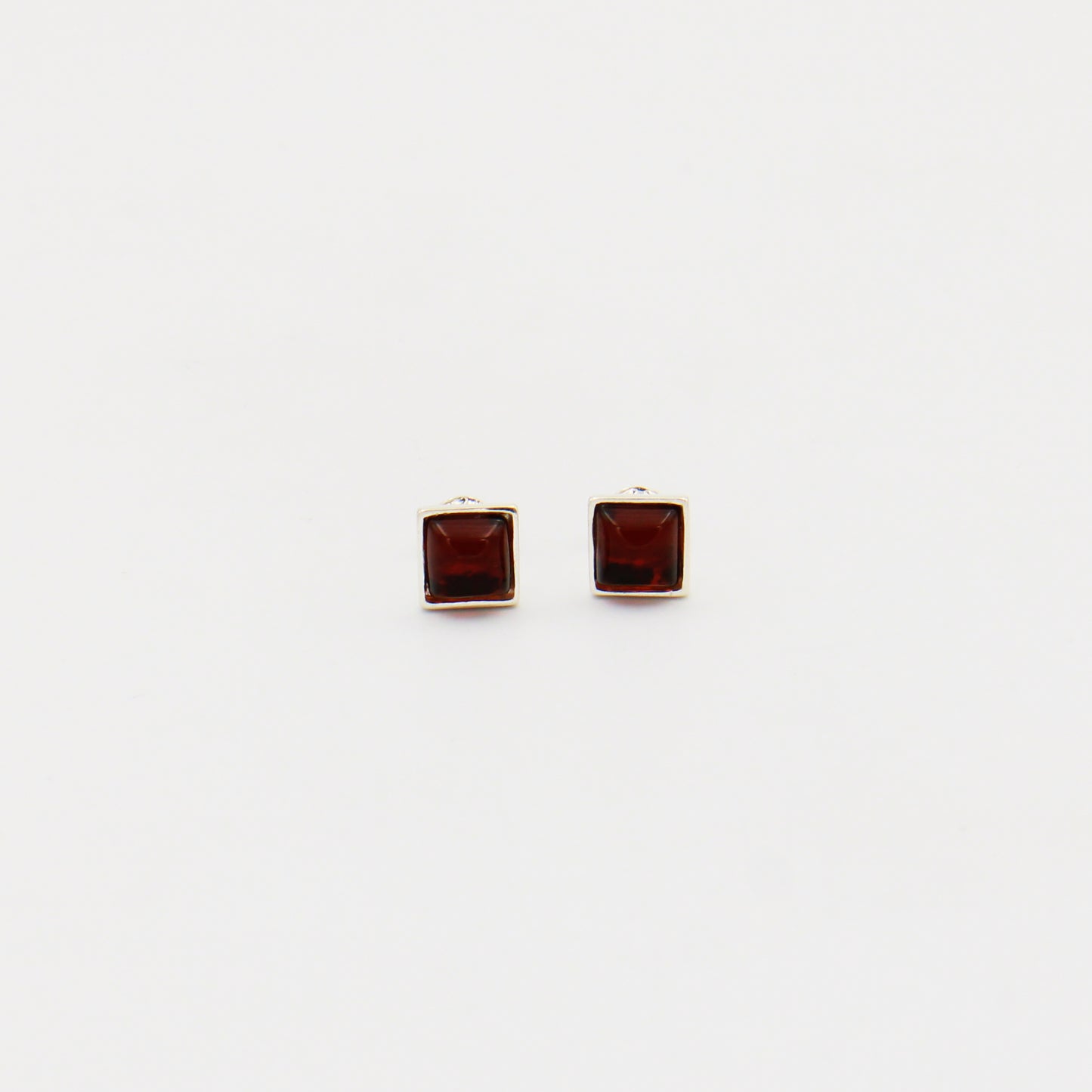 Cherry Amber Small Square Sterling Studs