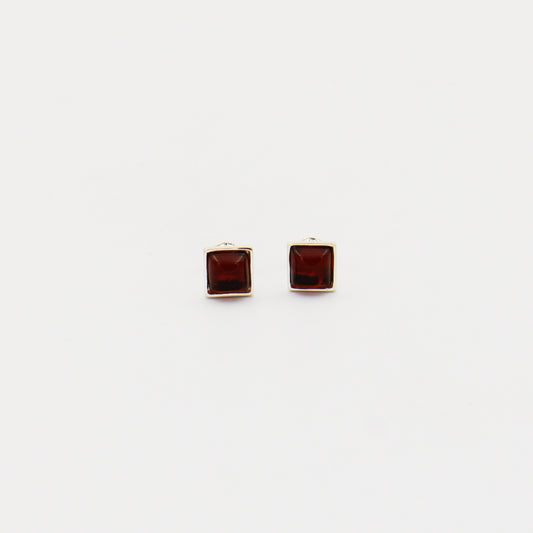 Cherry Amber Small Square Sterling Studs