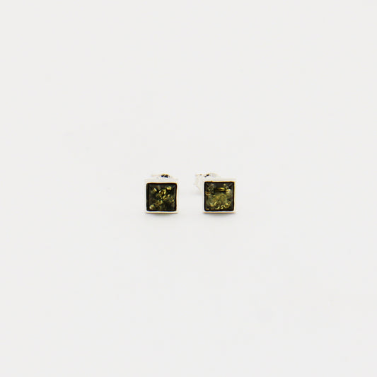 Green Amber Square Sterling Studs 6mm