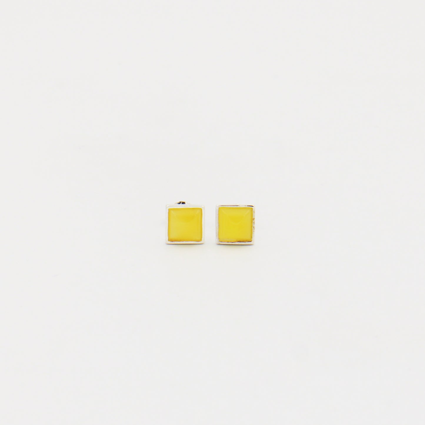 Butterscotch Amber Square Sterling Studs 6mm