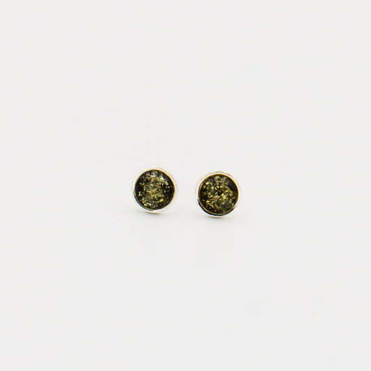 Green Amber Round Sterling Studs 8mm