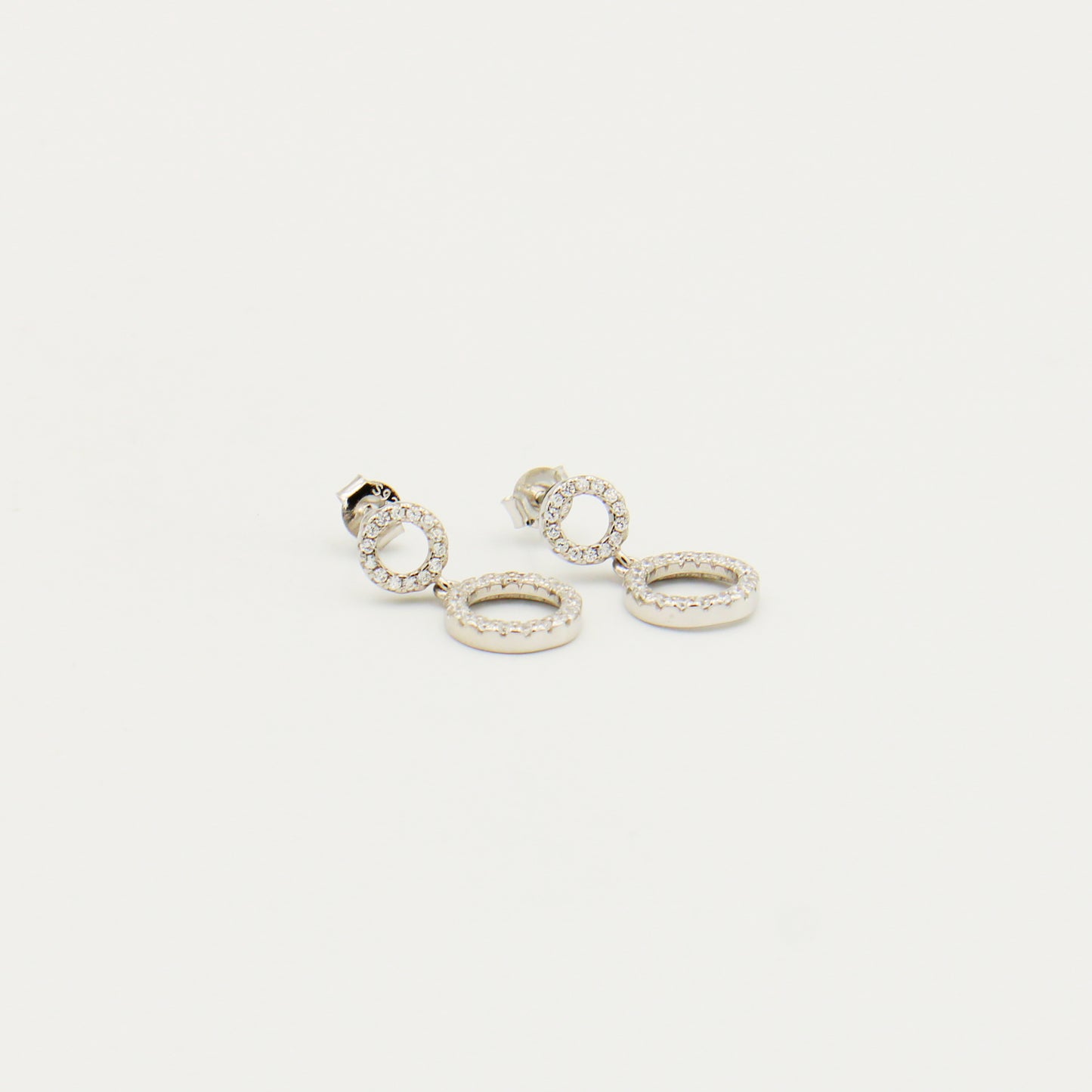 Double Circle CZ Drop Post Earrings