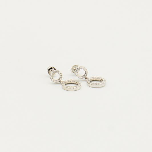 Double Circle CZ Drop Post Earrings