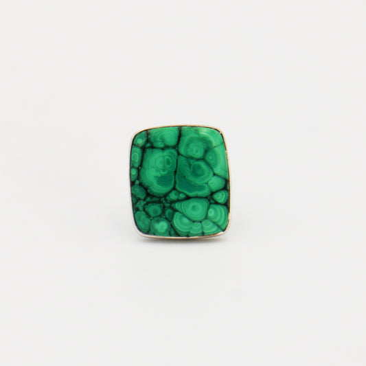 Malachite Large Square Sterling Ring Adjustable