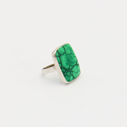 Malachite Large Square Sterling Ring Adjustable