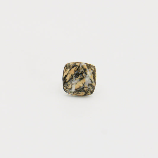 Feather Pyrite Large Square Sterling Ring Size 8