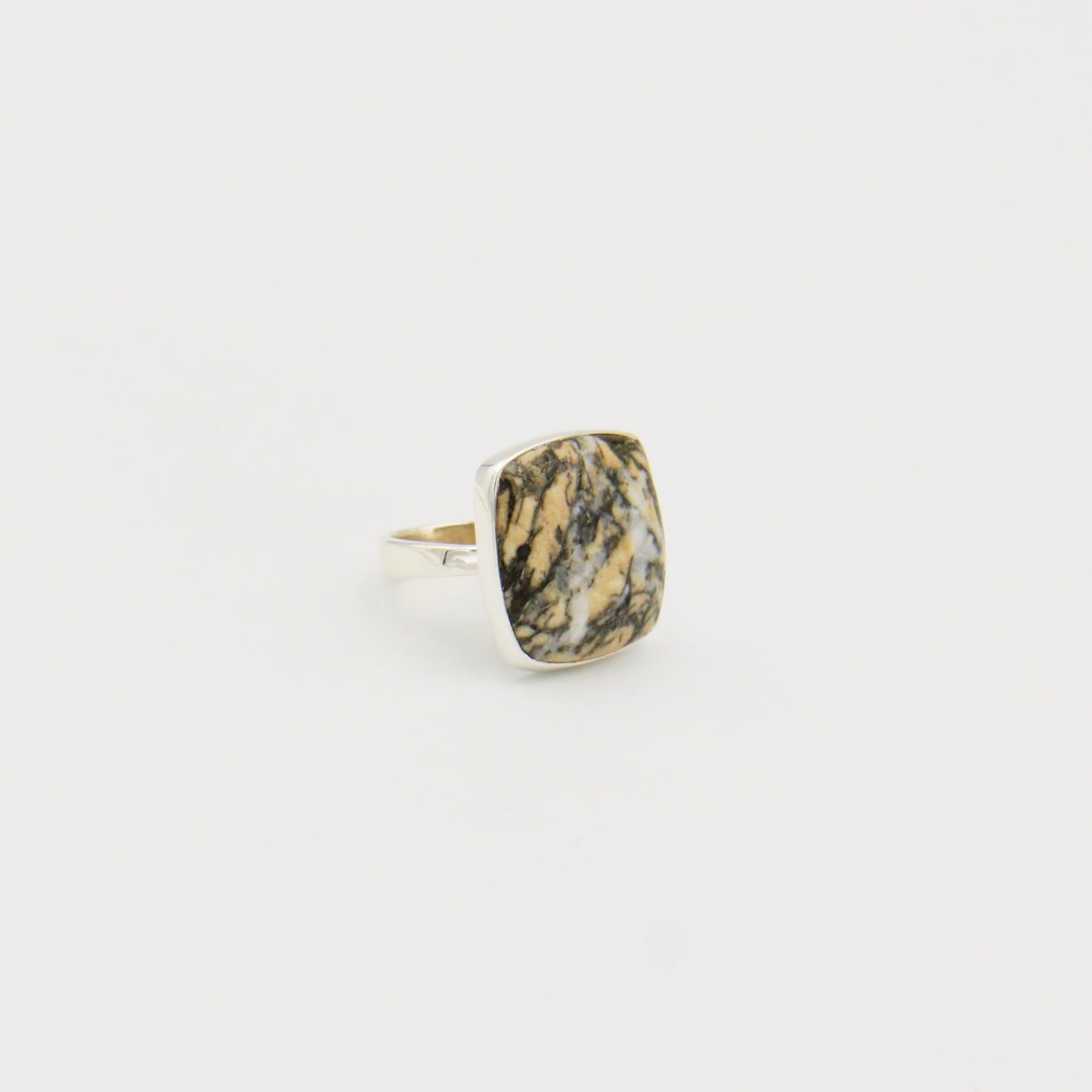 Feather Pyrite Large Square Sterling Ring Size 8