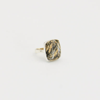 Feather Pyrite Large Square Sterling Ring Size 8
