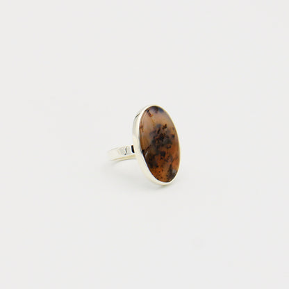 Feather Pyrite Oval Sterling Ring Size 10