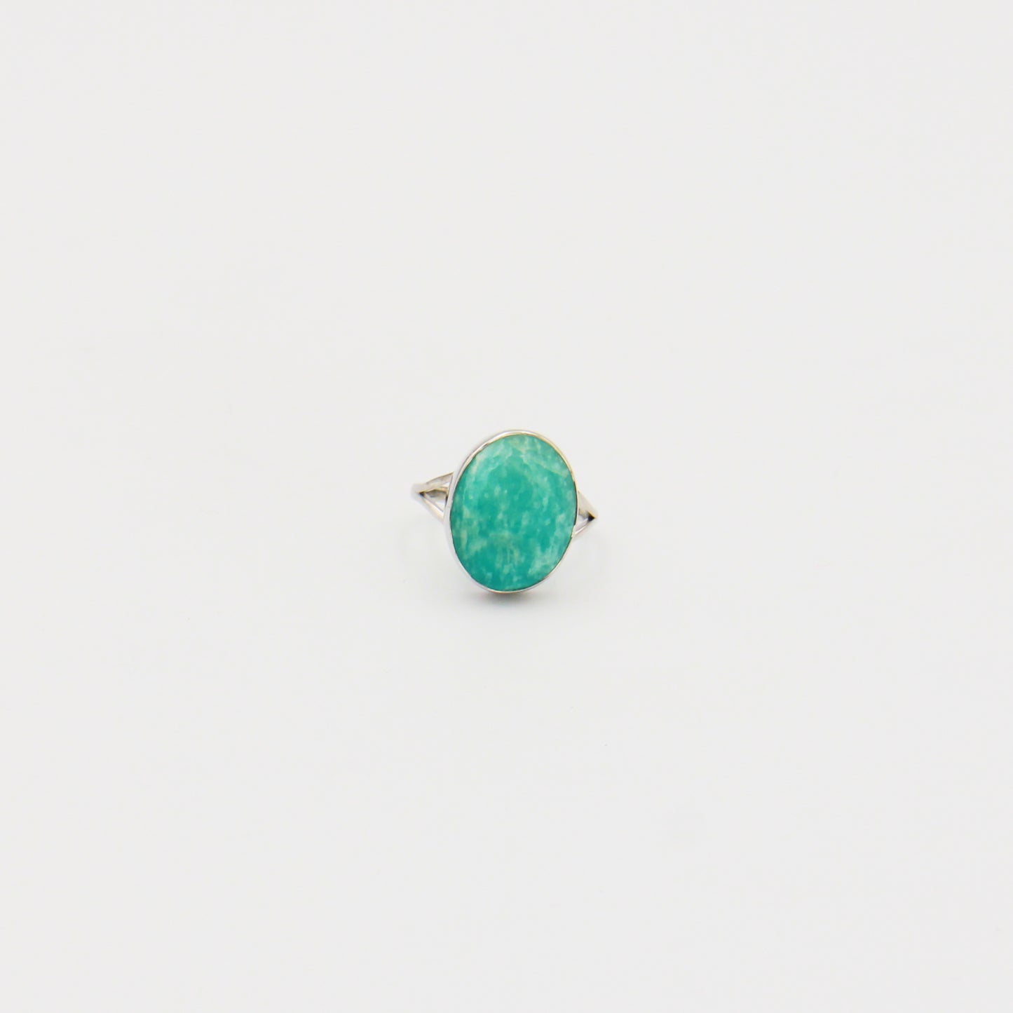Amazonite Oval Split Shank Sterling Ring Size 7
