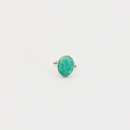 Amazonite Oval Split Shank Sterling Ring Size 7