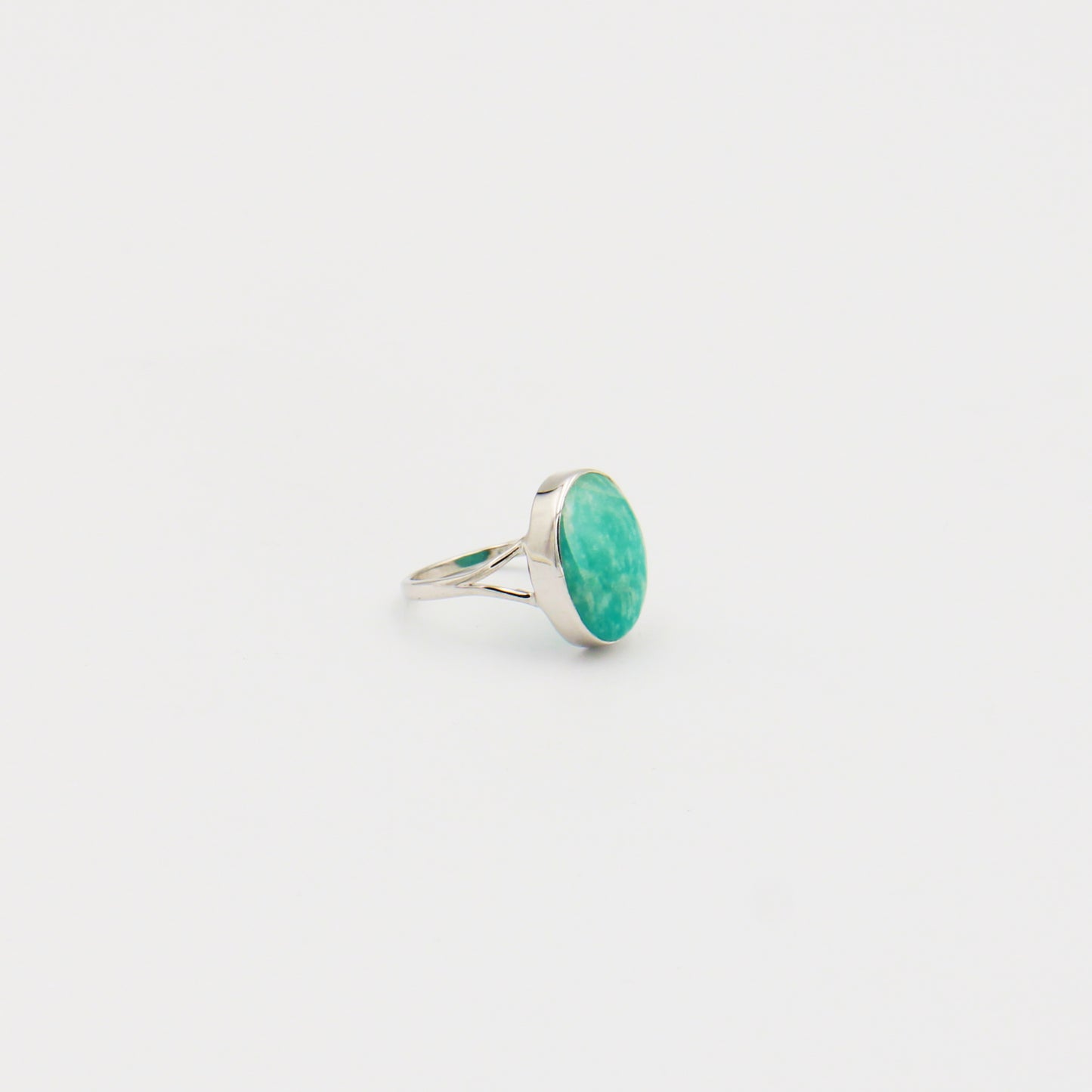 Amazonite Oval Split Shank Sterling Ring Size 7