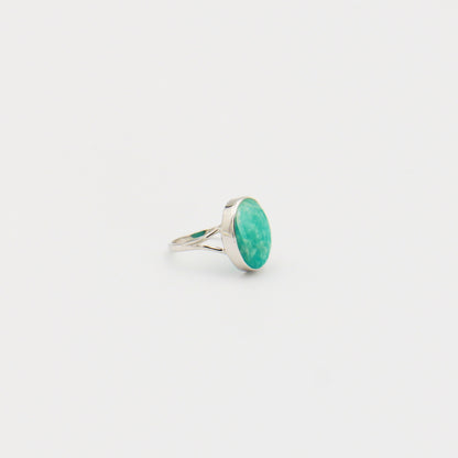 Amazonite Oval Split Shank Sterling Ring Size 7
