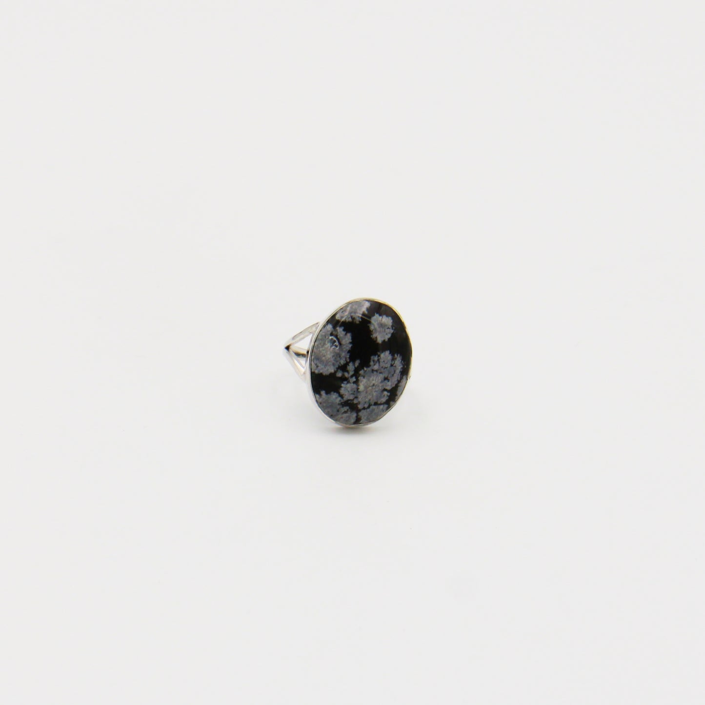 Snowflake Obsidian Oval Split Shank Sterling Ring Size 6