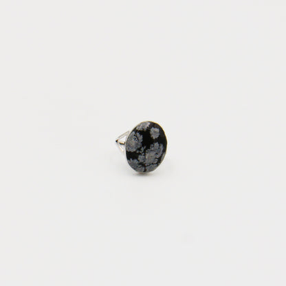 Snowflake Obsidian Oval Split Shank Sterling Ring Size 6