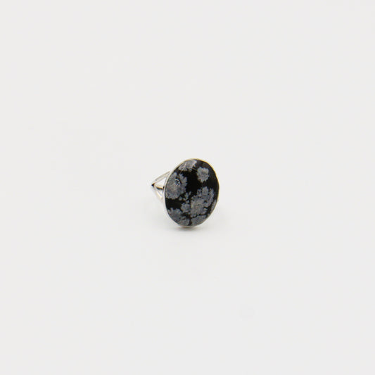 Snowflake Obsidian Oval Split Shank Sterling Ring Size 6