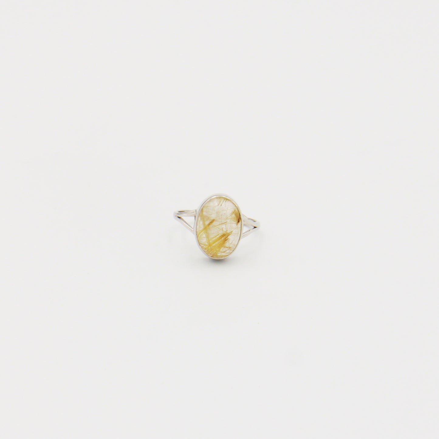 Rutilated Quartz Oval Split Shank Sterling Ring Size 8