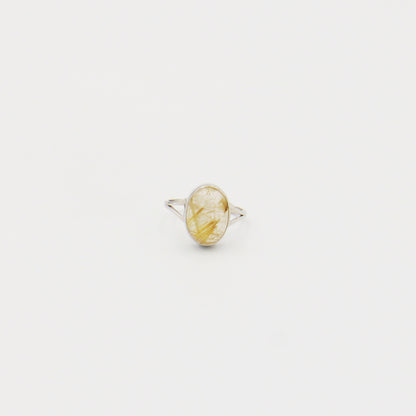 Rutilated Quartz Oval Split Shank Sterling Ring Size 8