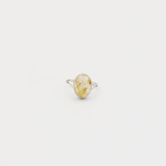 Rutilated Quartz Oval Split Shank Sterling Ring Size 8